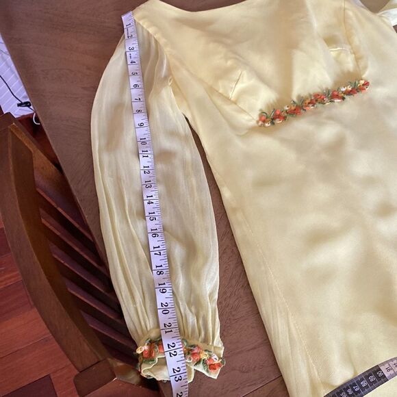 Vintage Lemon Yellow 60s/ 70s Maxi Chiffon Gown - Picture 11 of 16